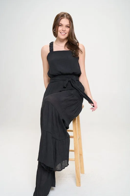 TEEK - PLUS SIZE ELASTIC STRAP TIERED POCKETED JUMPSUIT