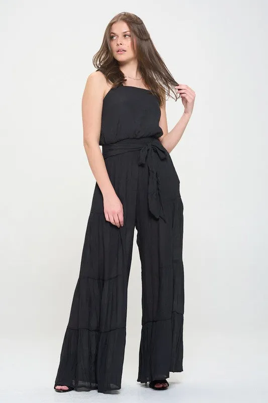 TEEK - PLUS SIZE ELASTIC STRAP TIERED POCKETED JUMPSUIT