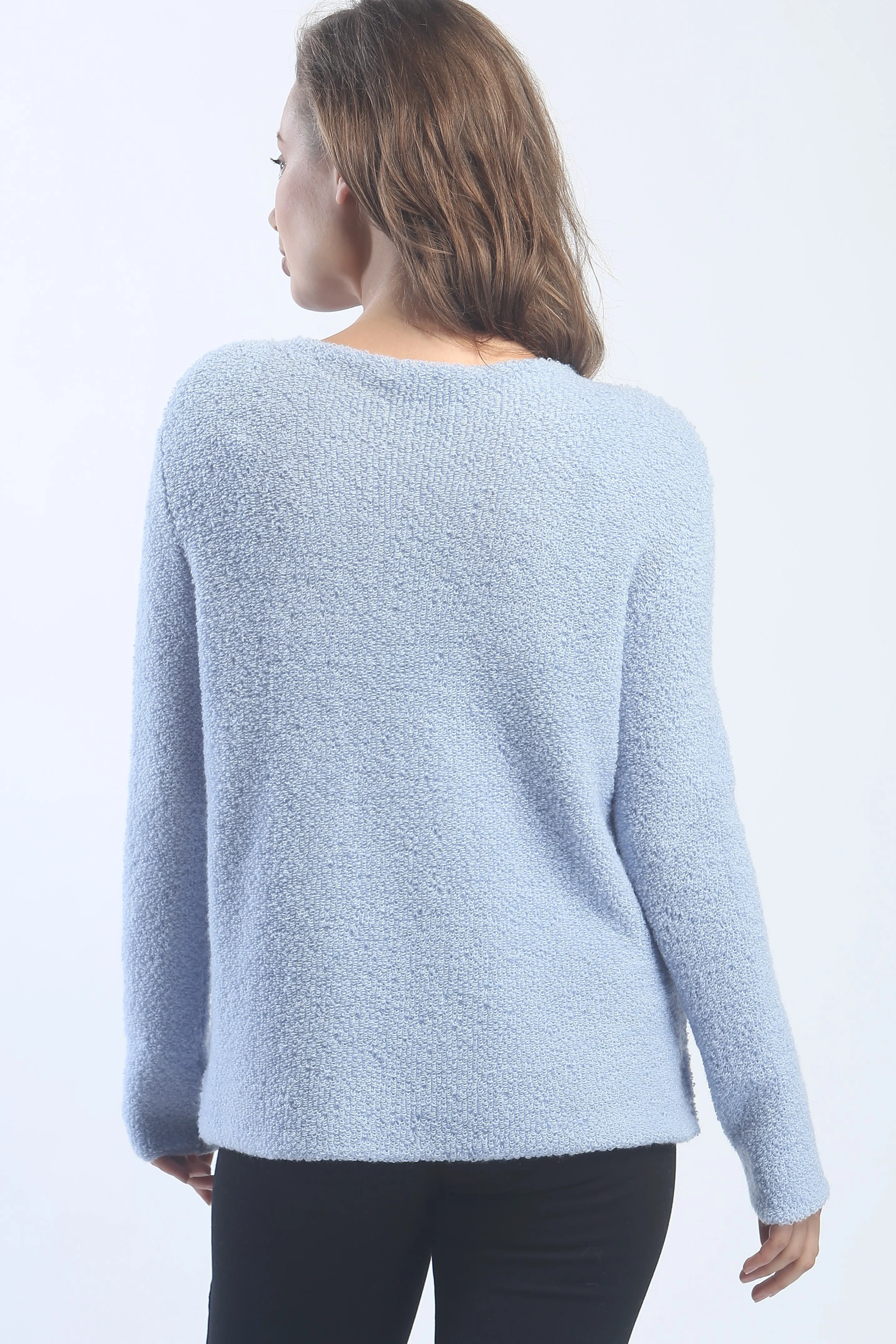 Textured Boat Neck Pocket Pullover