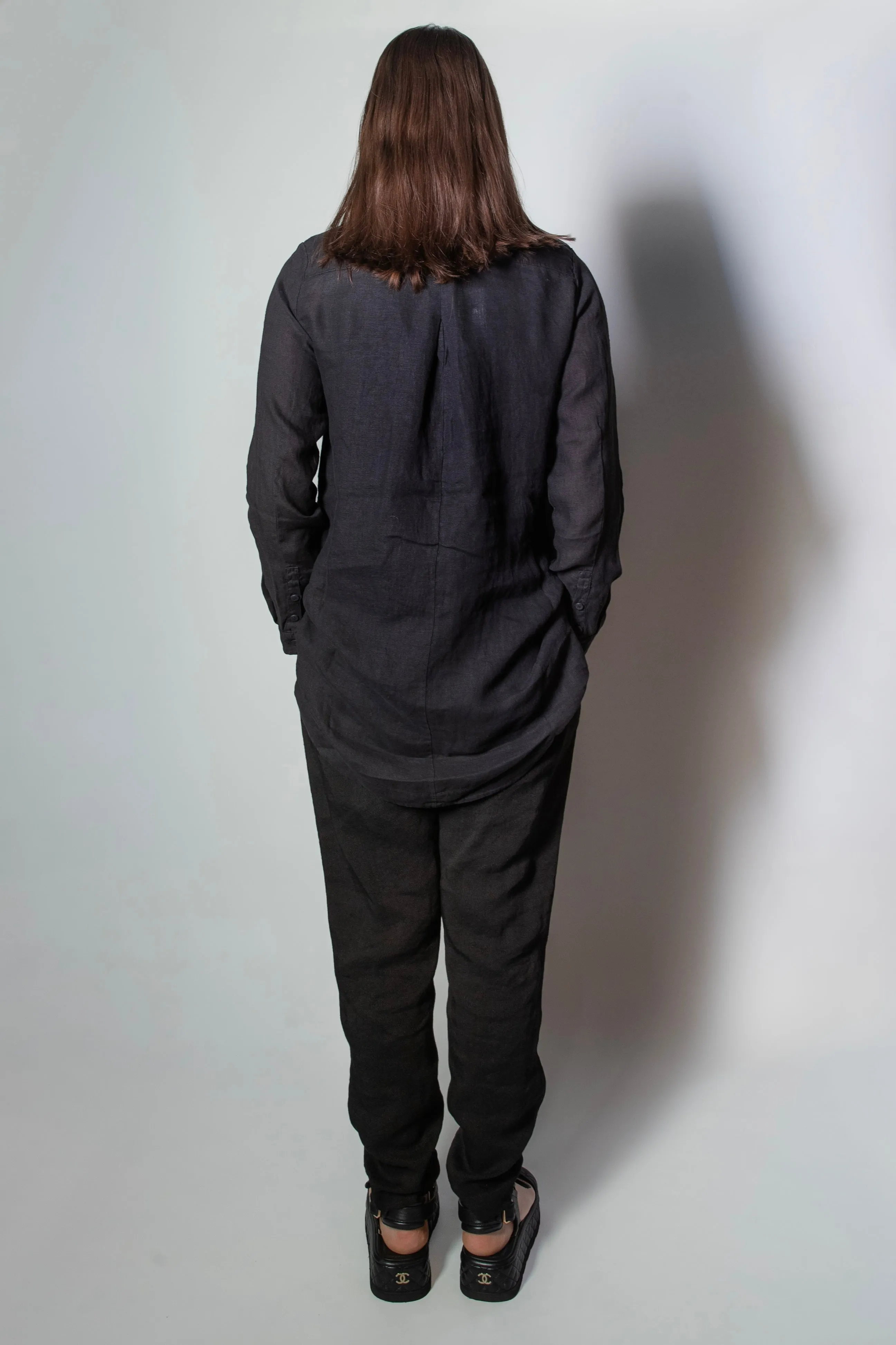 Transit Par Such Long Linen Linen Shirt in Black