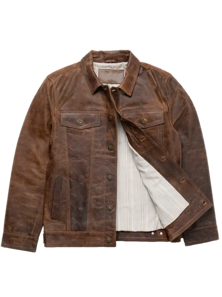 Trucker Style Genuine Leather Jacket