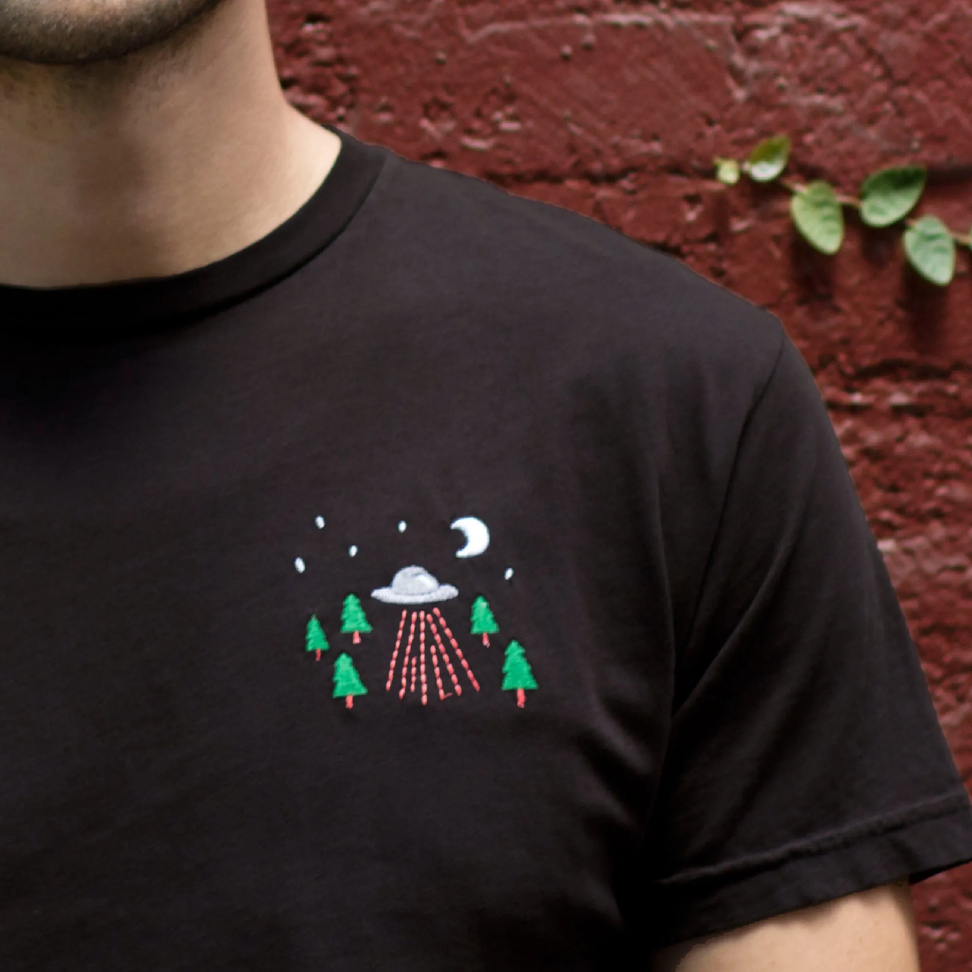 UFO Encounter Embroidered Graphite T-shirt by Altru Apparel