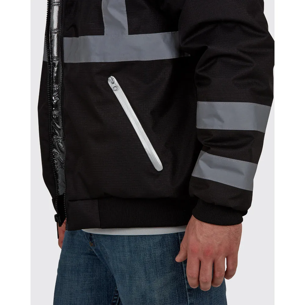 Utility Pro Black Reflective Waterproof Bomber Jacket - UPA889