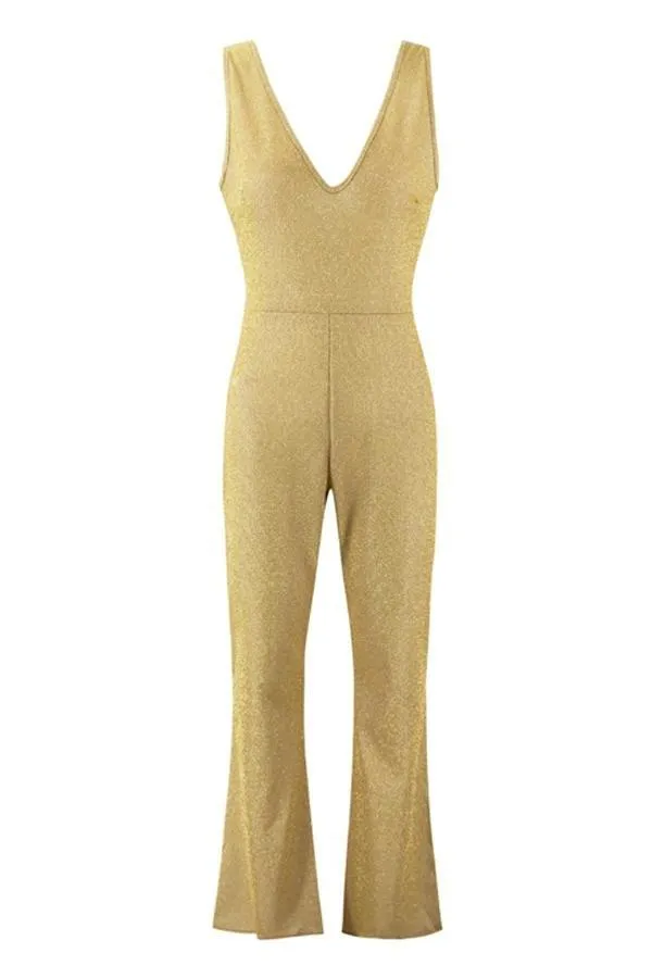 V Necck Sleeveless Flare Jumpsuit