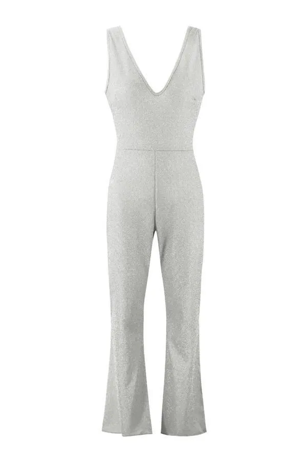 V Necck Sleeveless Flare Jumpsuit