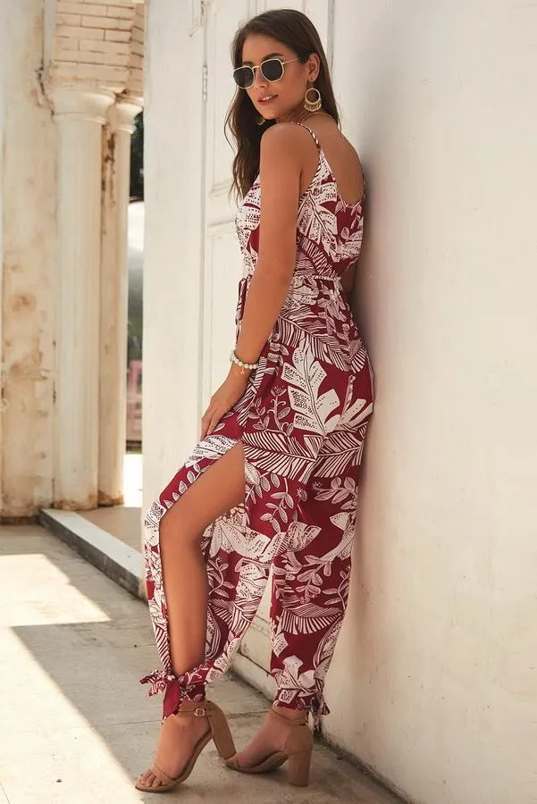 V Neck Sleeveless Belt Jumpsuit