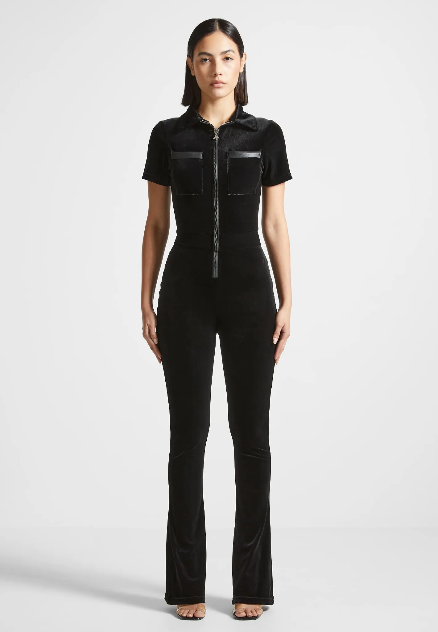 Velour Fit and Flare Jumpsuit - Black