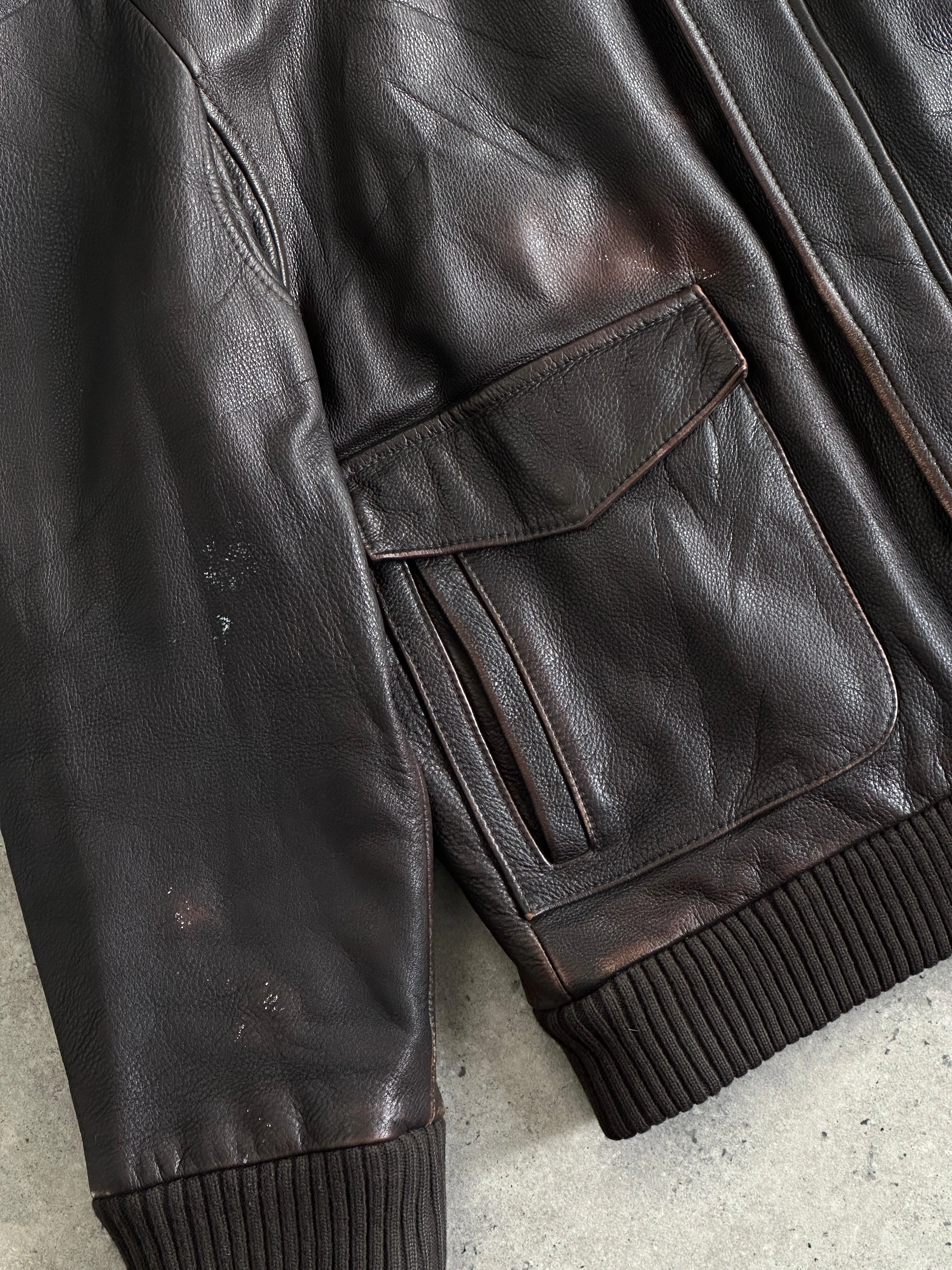 Vintage Distressed Leather Flight Jacket - XL/XXL