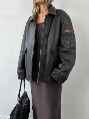 Vintage Distressed Leather Flight Jacket - XL/XXL