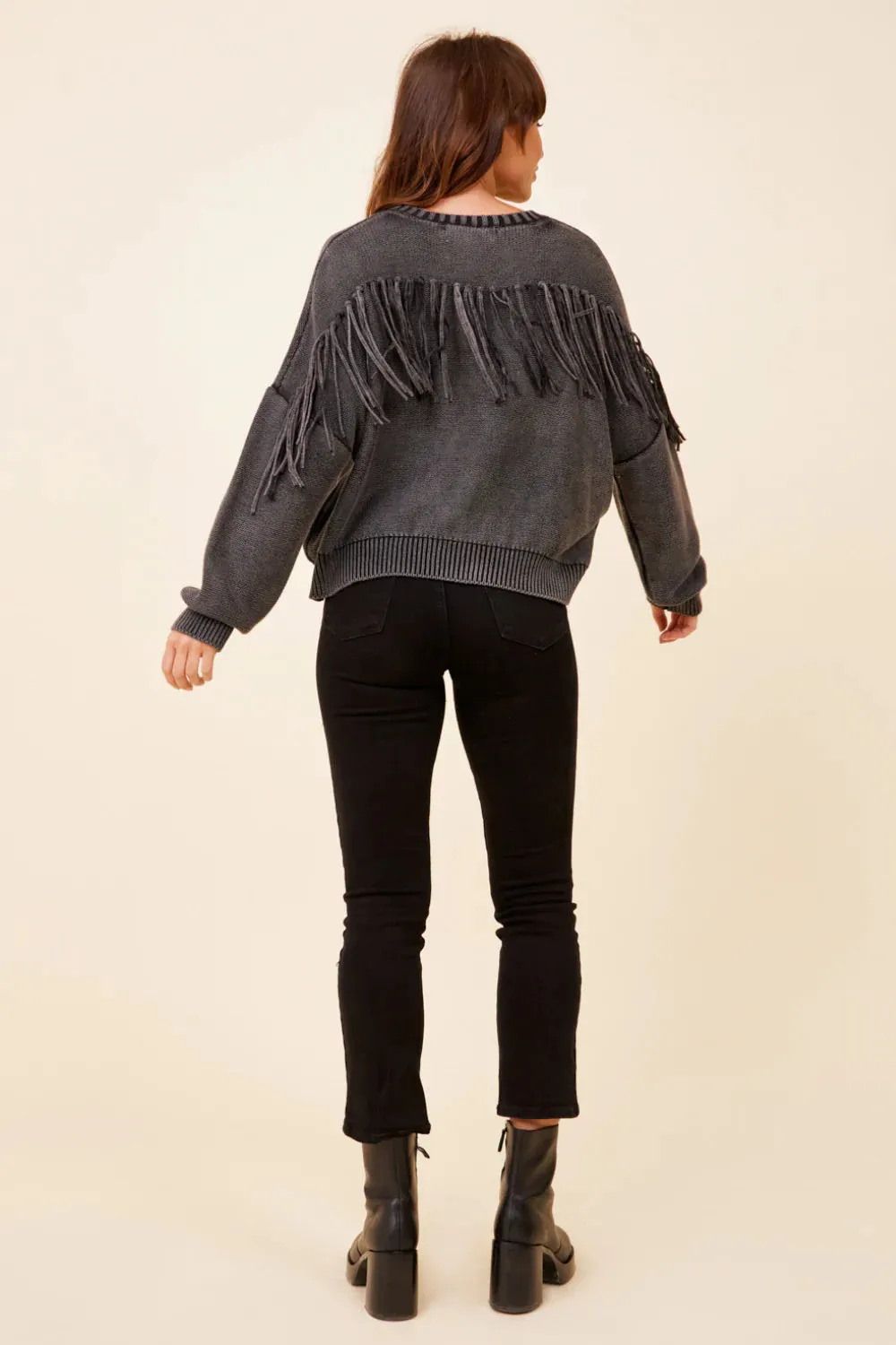 Vintage Havana Fringe Crewneck Sweater