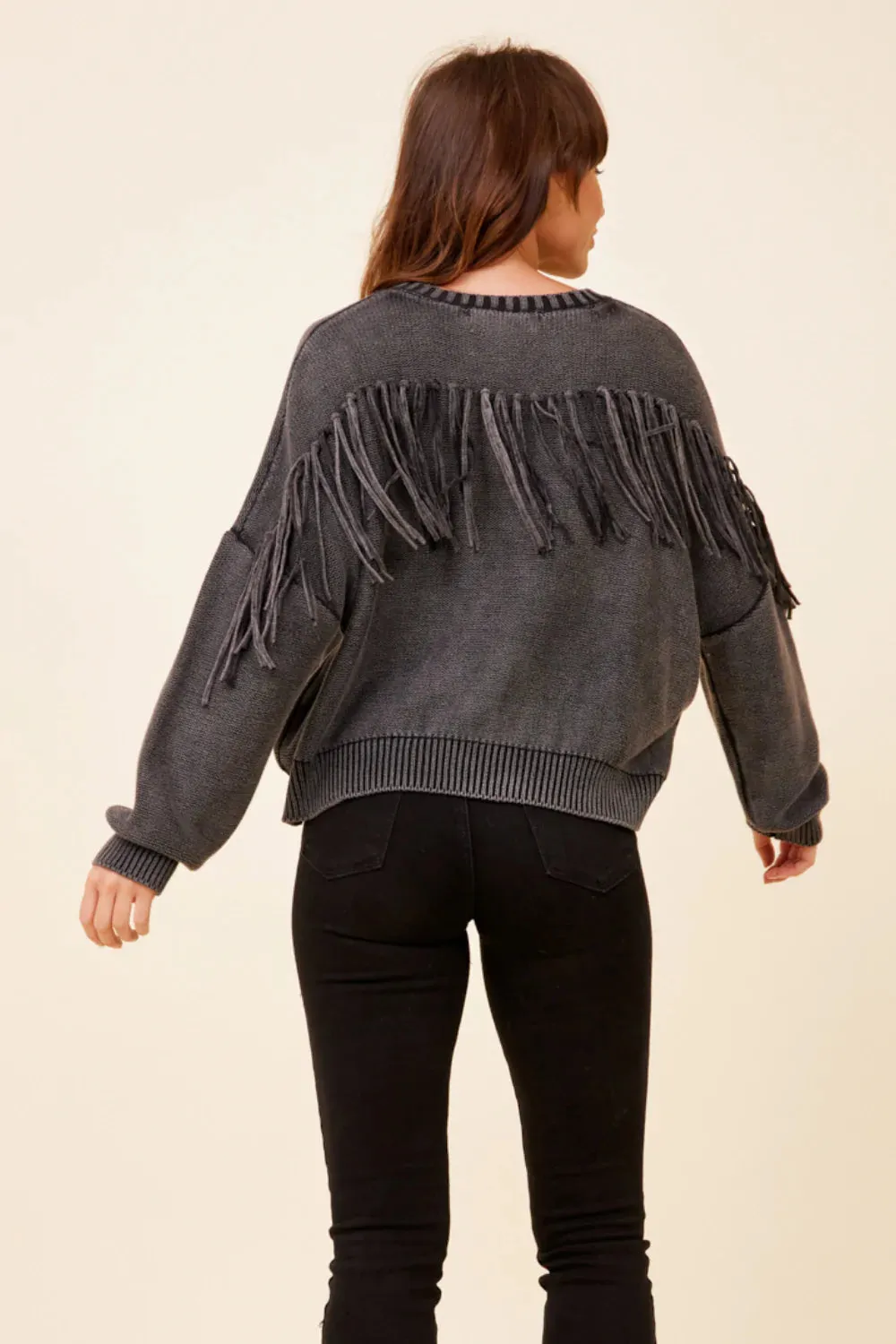 Vintage Havana Fringe Crewneck Sweater