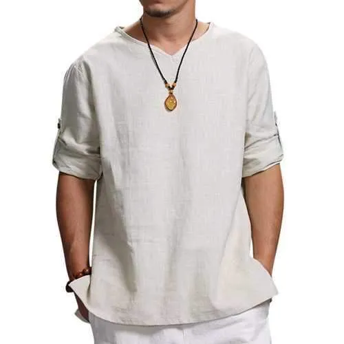 Vintage Solid V-neck Half Sleeve T-Shirt