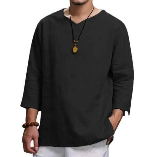 Vintage Solid V-neck Half Sleeve T-Shirt