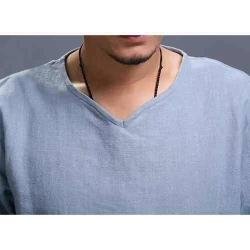 Vintage Solid V-neck Half Sleeve T-Shirt