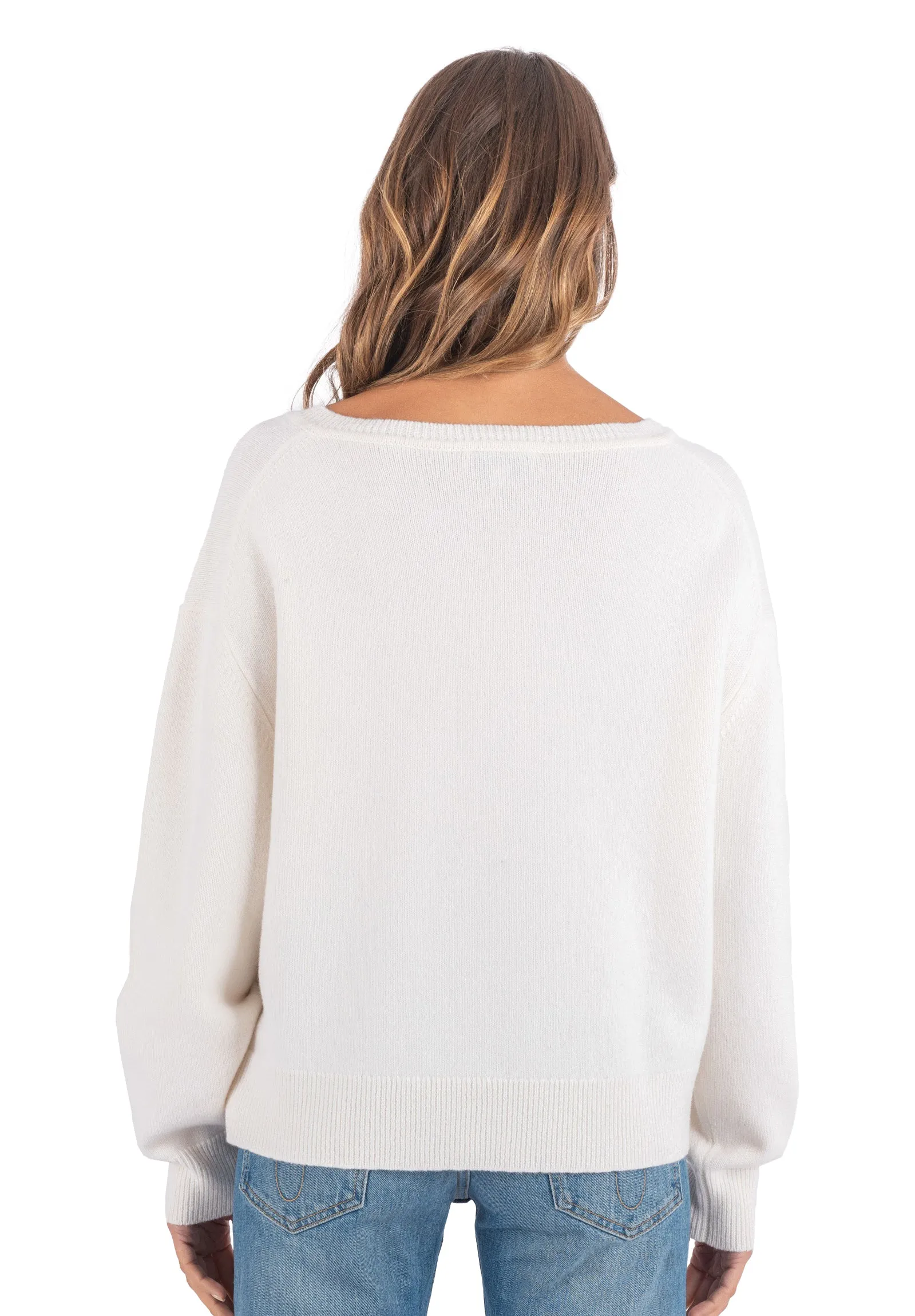 Viola White Relaxed Merino Wool Sweater