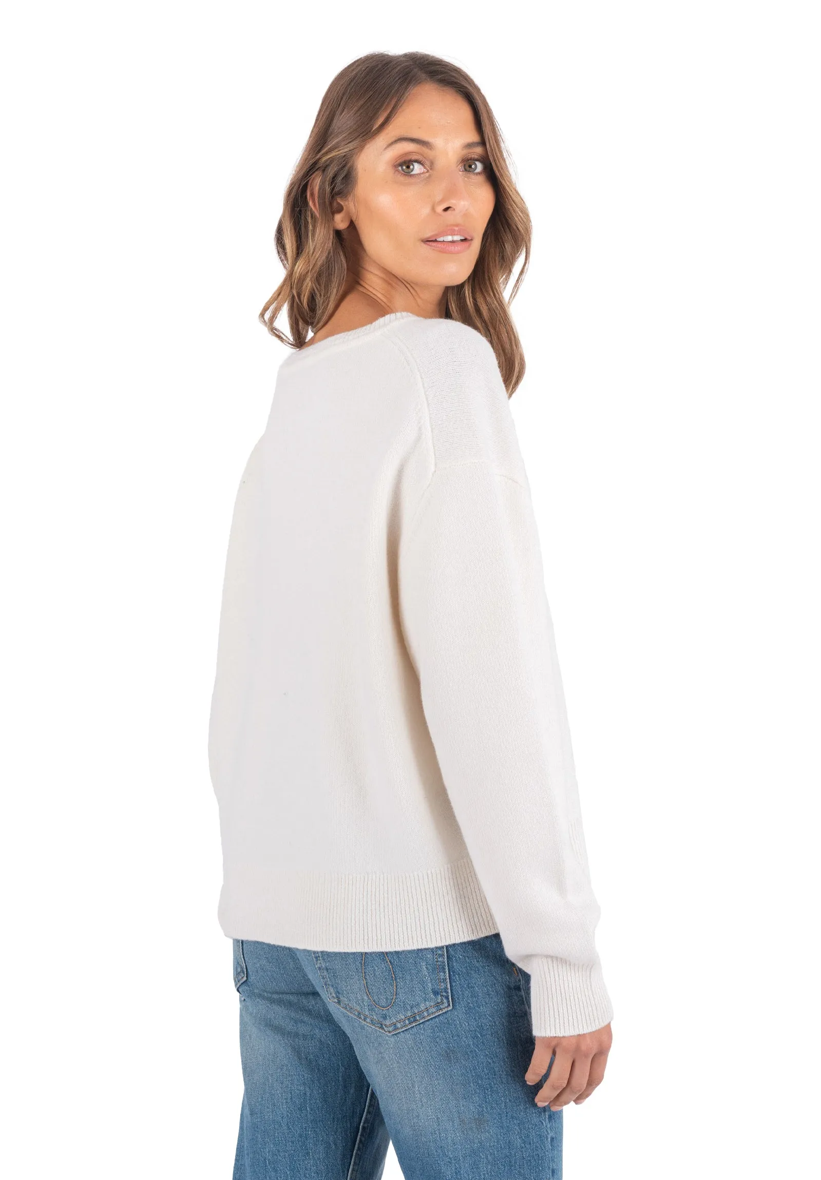 Viola White Relaxed Merino Wool Sweater