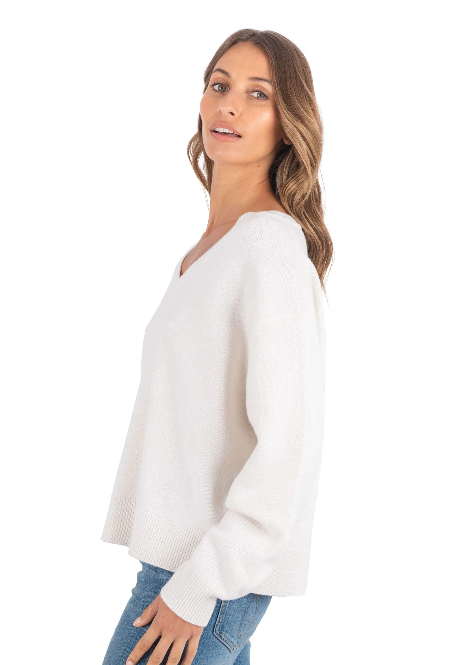 Viola White Relaxed Merino Wool Sweater