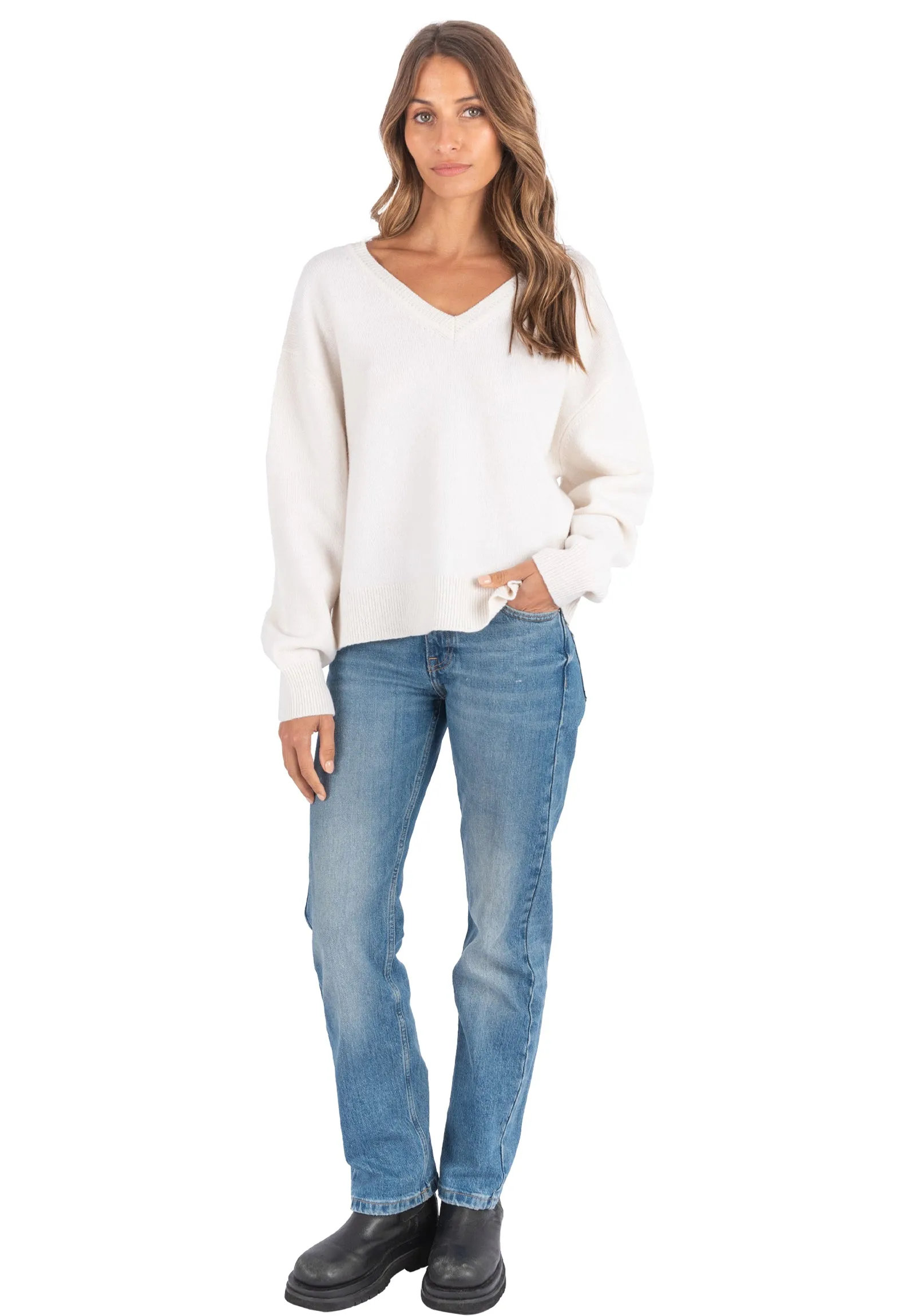 Viola White Relaxed Merino Wool Sweater