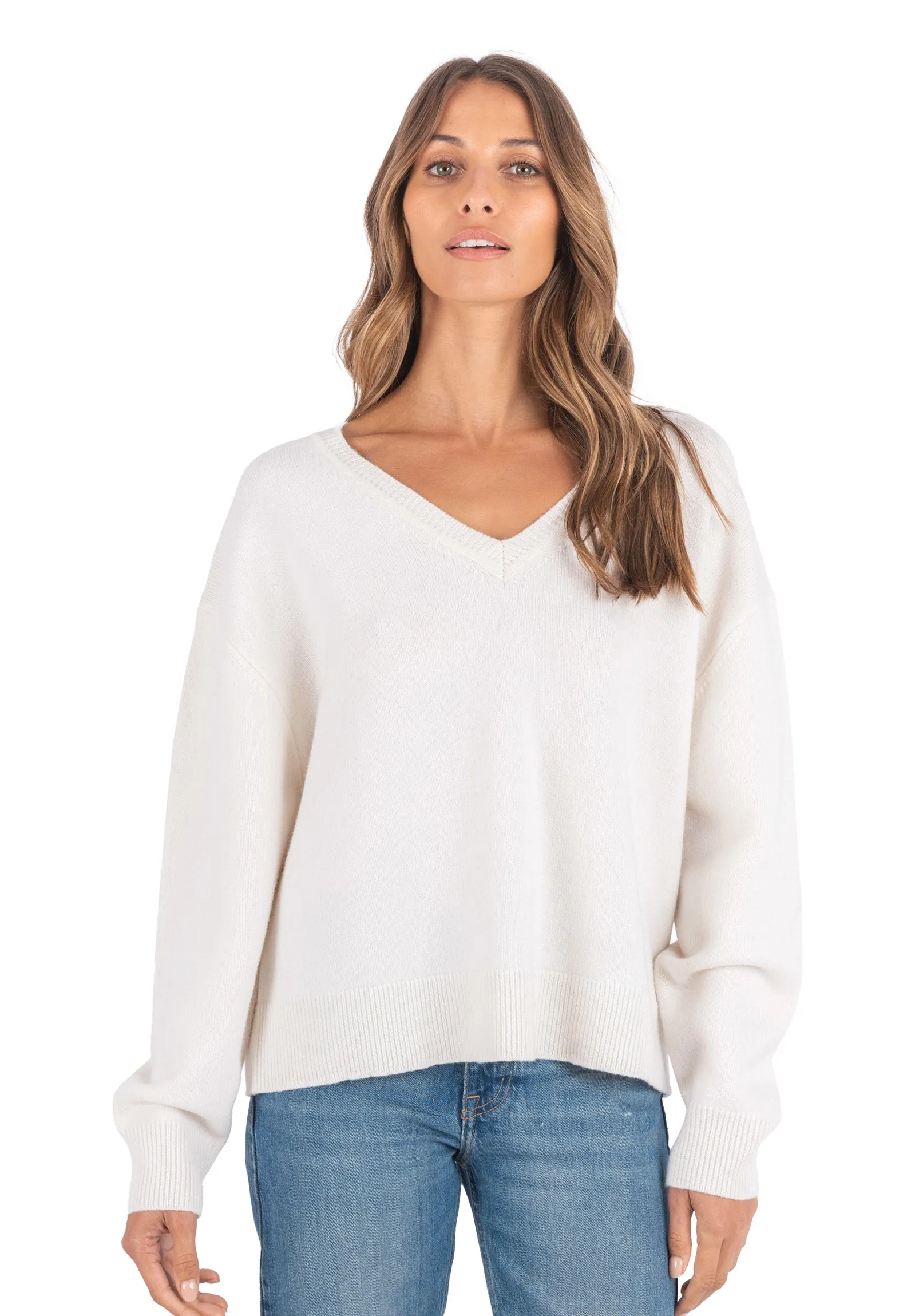 Viola White Relaxed Merino Wool Sweater