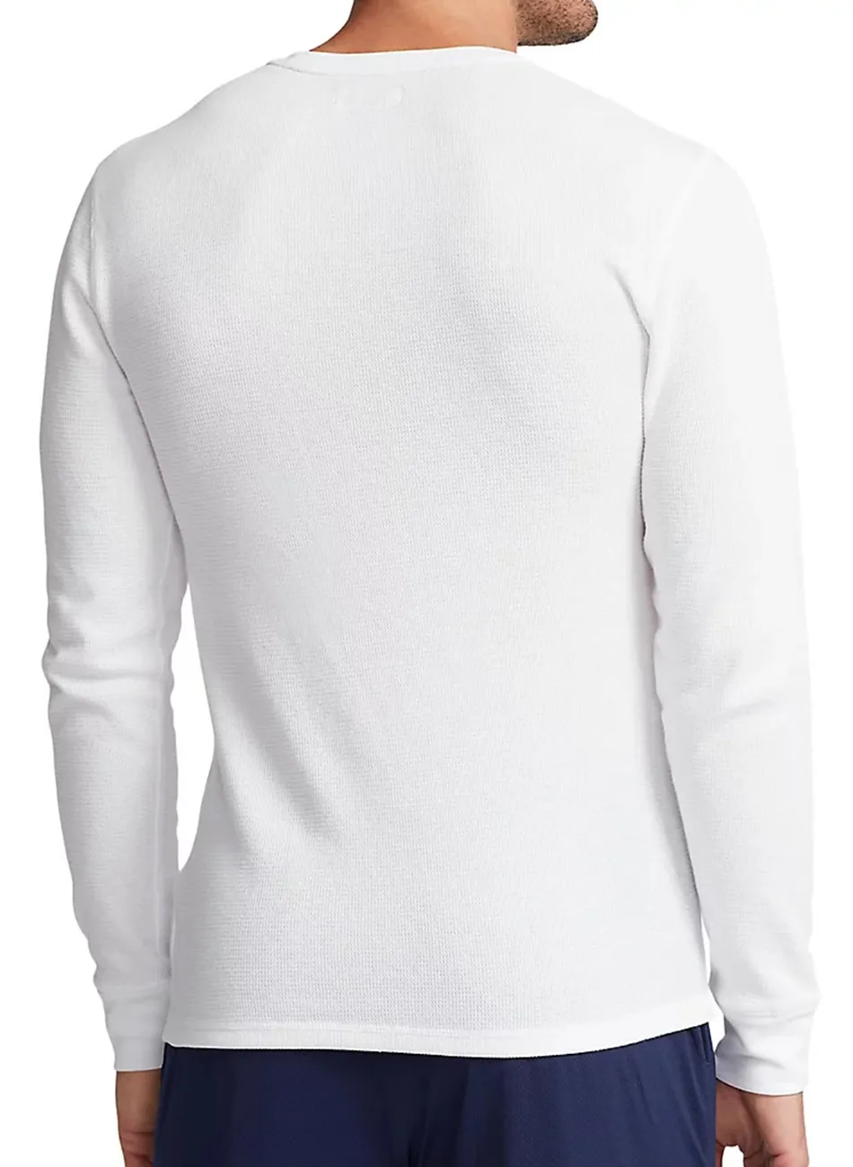 Waffle Knit Long Sleeve Thermal Crew - White/Navy by Polo Ralph Lauren