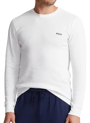 Waffle Knit Long Sleeve Thermal Crew - White/Navy by Polo Ralph Lauren