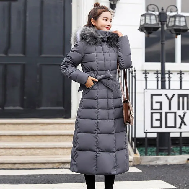 Warm Thicken Fur Collar Cotton Padded Women Long Coats