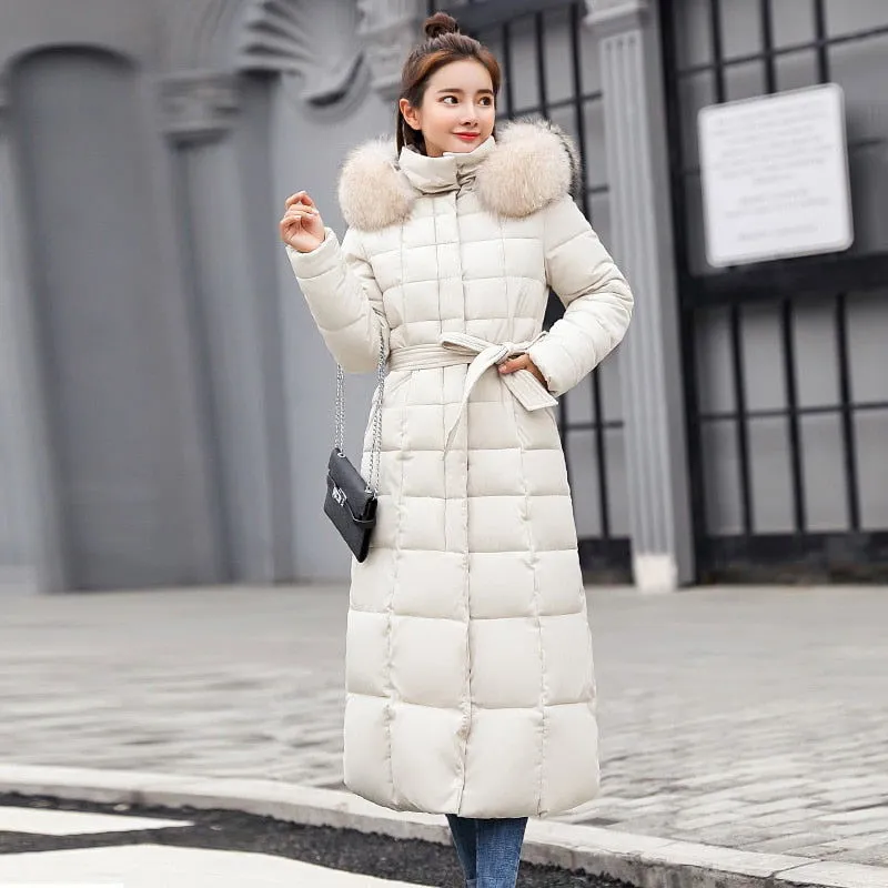 Warm Thicken Fur Collar Cotton Padded Women Long Coats