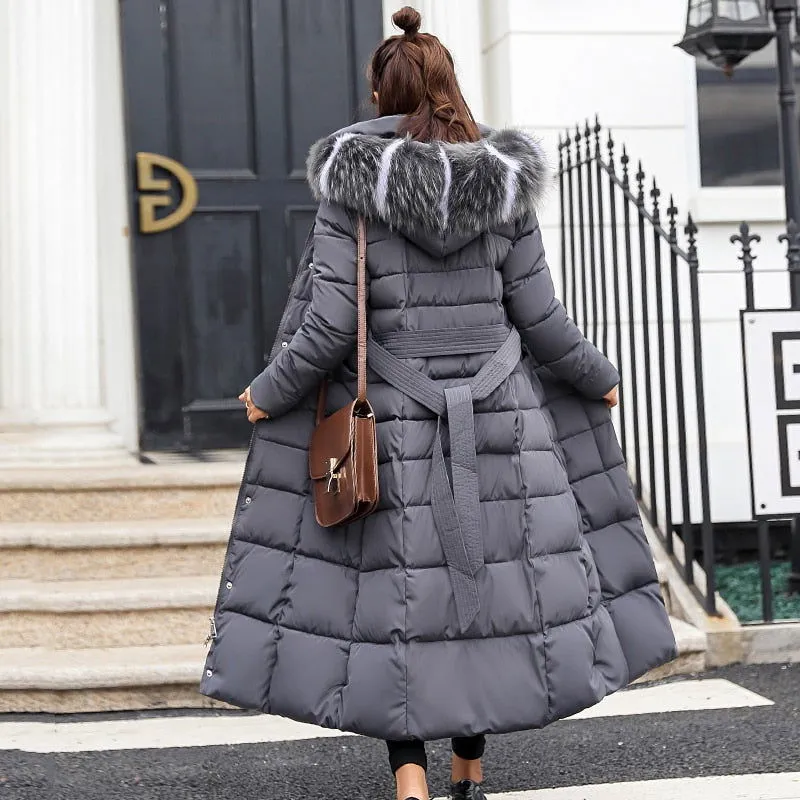 Warm Thicken Fur Collar Cotton Padded Women Long Coats