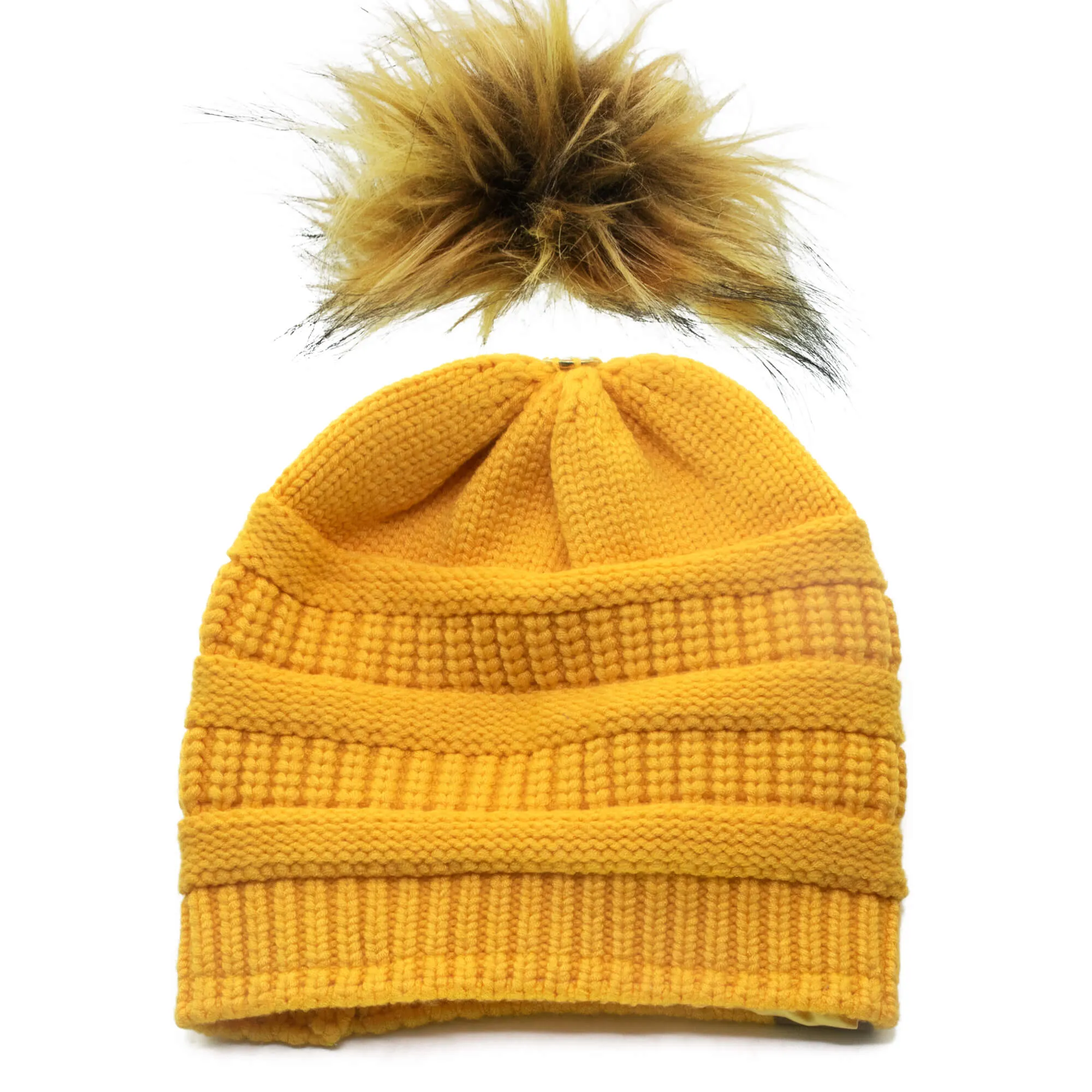 Winter Hat | Satin Lined | Detachable Pom Pom |  Yellow Beanie