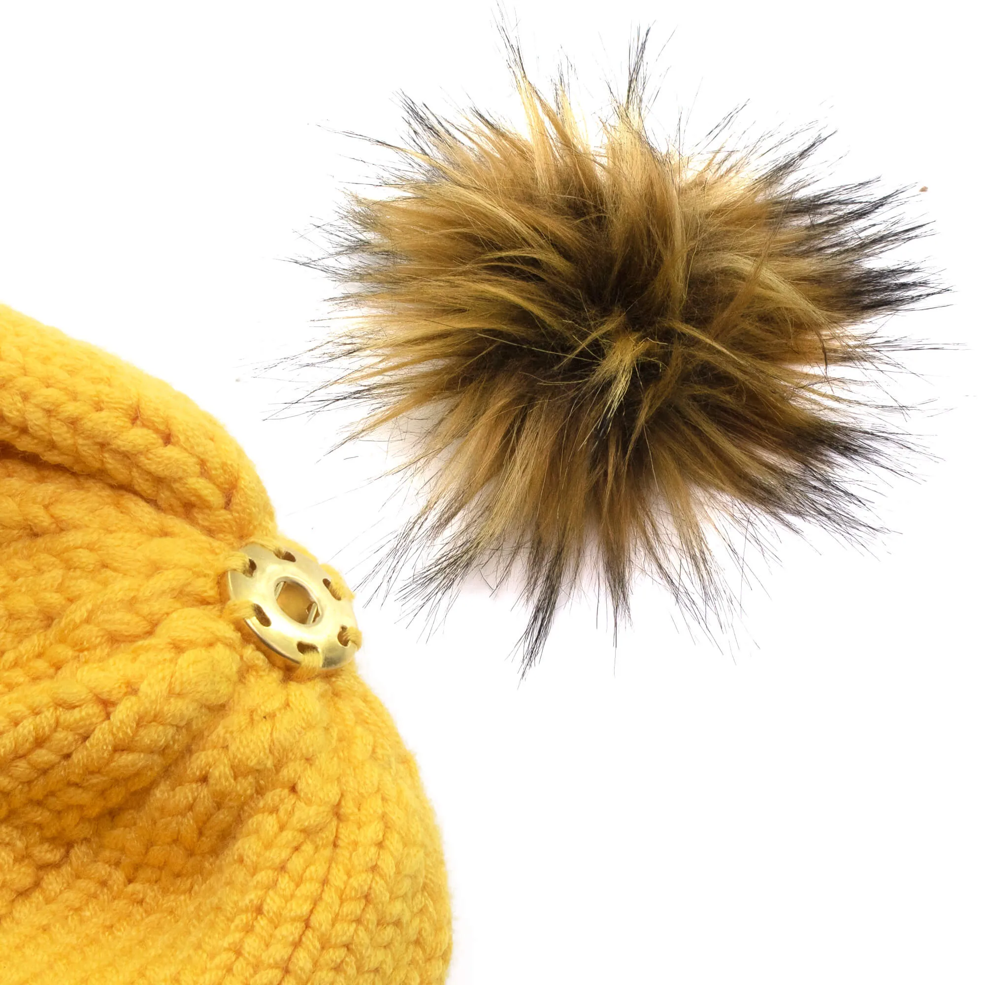 Winter Hat | Satin Lined | Detachable Pom Pom |  Yellow Beanie