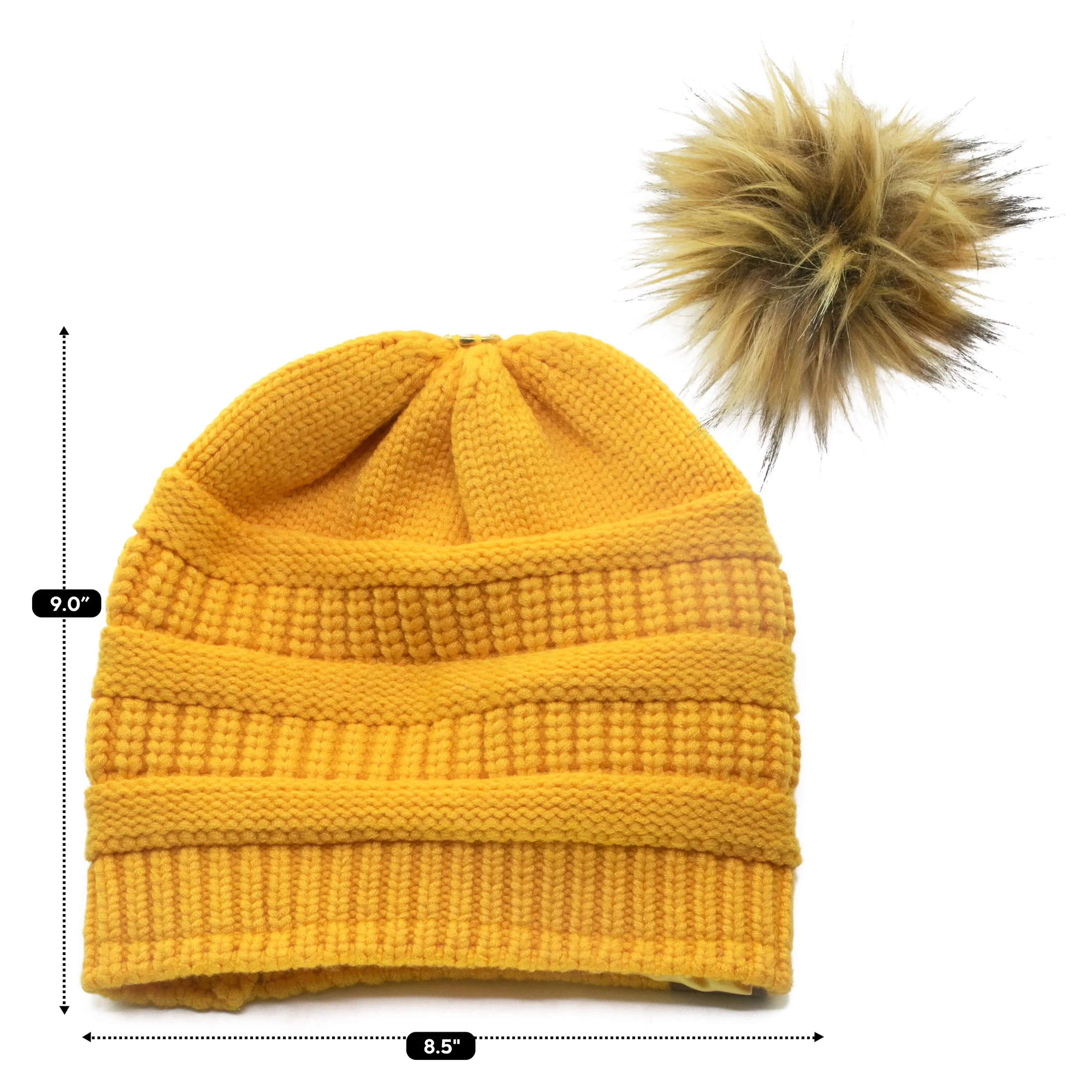 Winter Hat | Satin Lined | Detachable Pom Pom |  Yellow Beanie