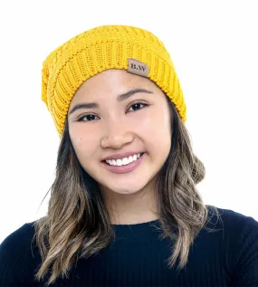 Winter Hat | Satin Lined | Detachable Pom Pom |  Yellow Beanie