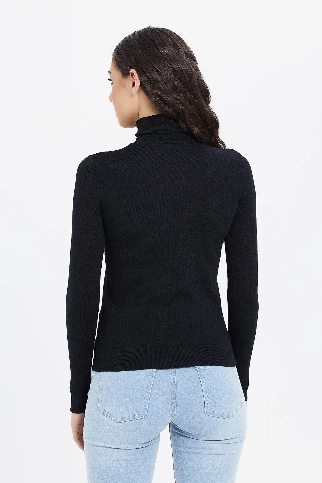 Women Black Turtle Neck Pullover