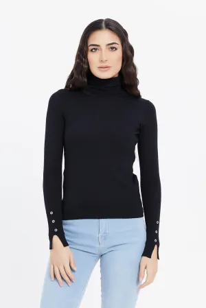 Women Black Turtle Neck Pullover