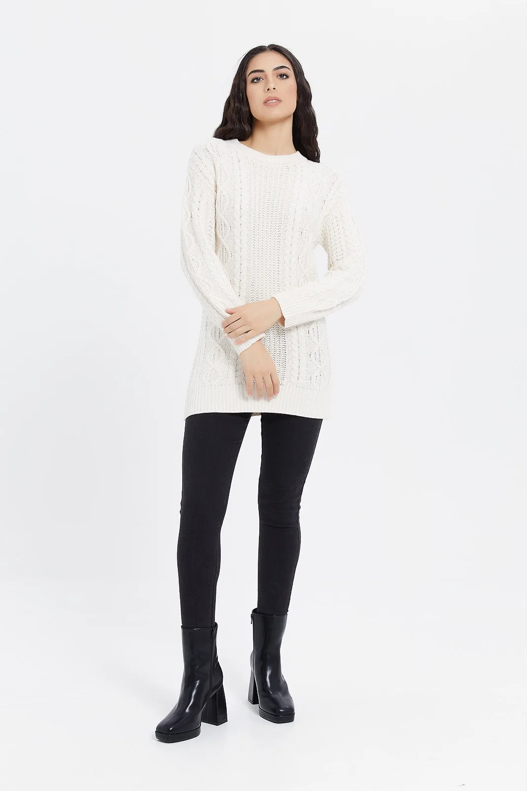 Women Cream Knitted Pullover