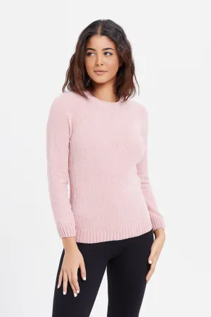 Women Pink Chenille Pullover