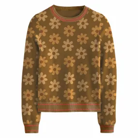 Women's brown floral knit sweater