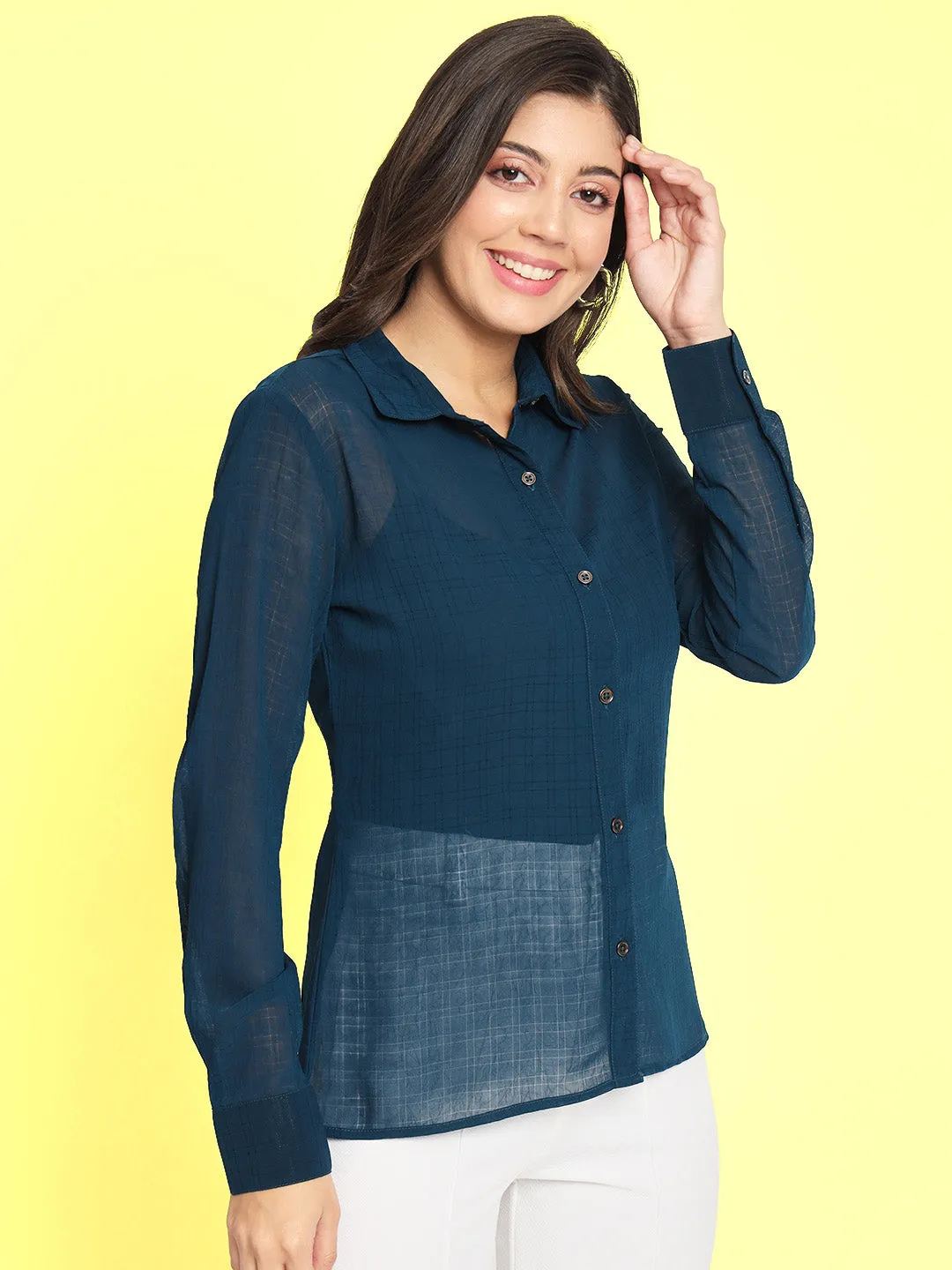 Women's Casual Blue Check Shirt