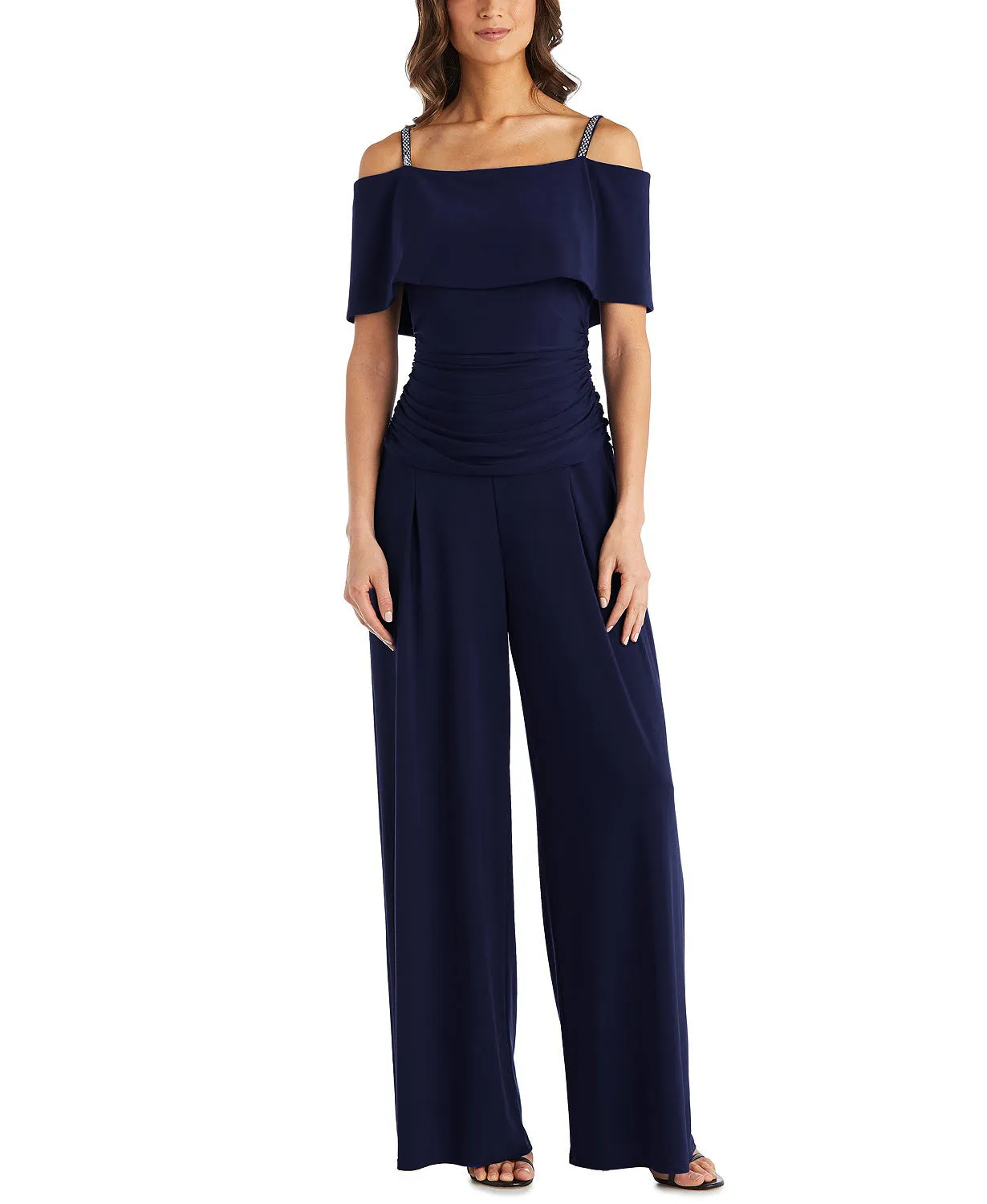 Women's Cold Shoulder Ruched Waist Jumpsuit - Wedding Guest Outfit