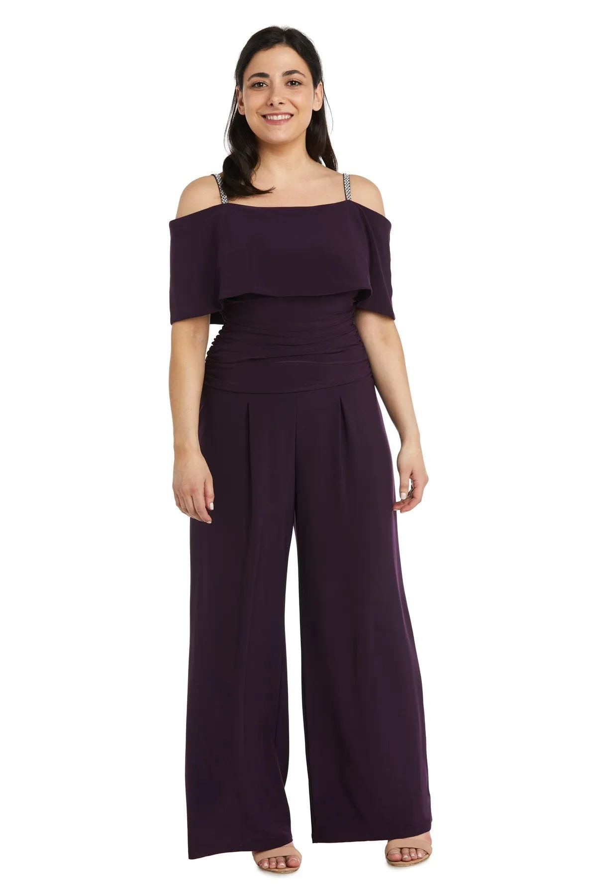 Women's Cold Shoulder Ruched Waist Jumpsuit - Wedding Guest Outfit