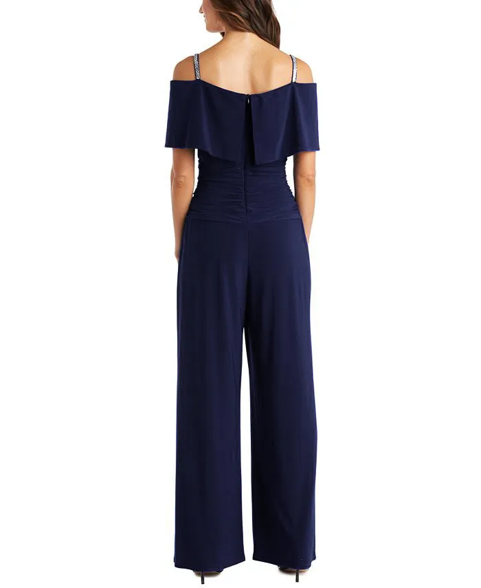 Women's Cold Shoulder Ruched Waist Jumpsuit - Wedding Guest Outfit