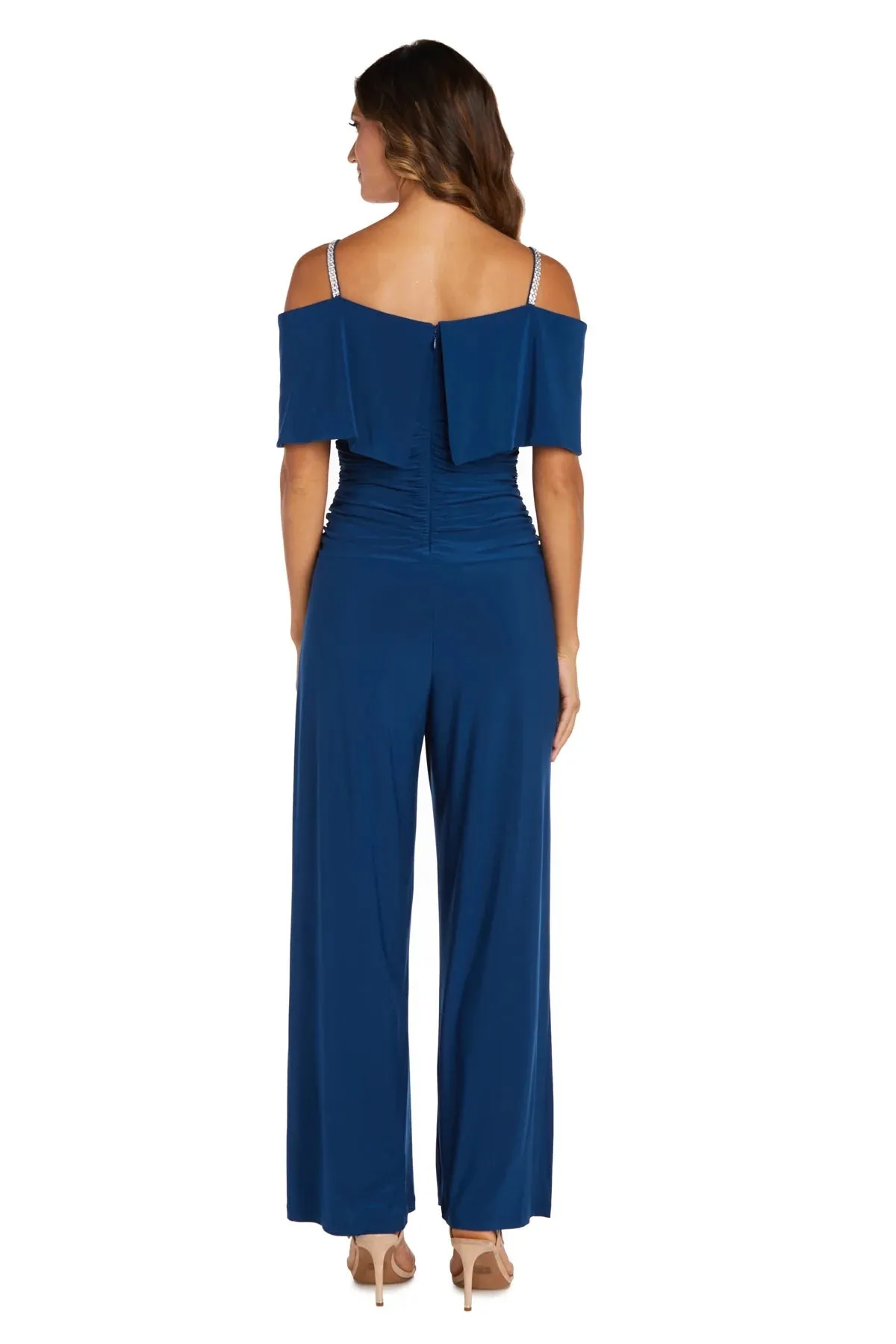 Women's Cold Shoulder Ruched Waist Jumpsuit - Wedding Guest Outfit