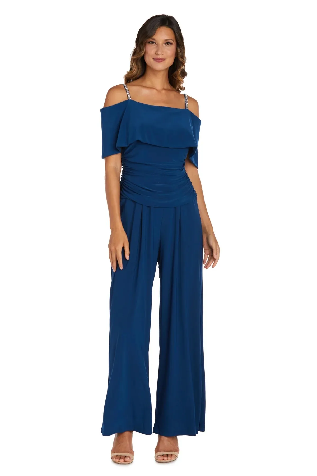 Women's Cold Shoulder Ruched Waist Jumpsuit - Wedding Guest Outfit