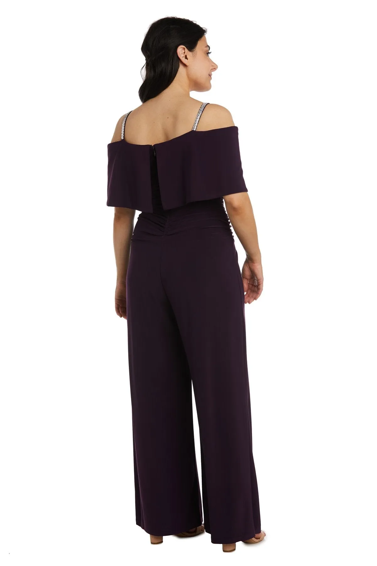 Women's Cold Shoulder Ruched Waist Jumpsuit - Wedding Guest Outfit