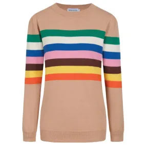 Women's vintage khaki striped knitted long-sleeved T-shirt